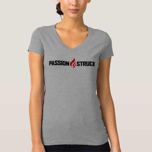 Image of Passion Struck logo on grey shirt