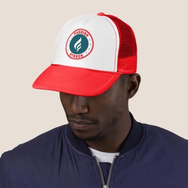 Passion Struck Branded Trucker Hat - red and teal