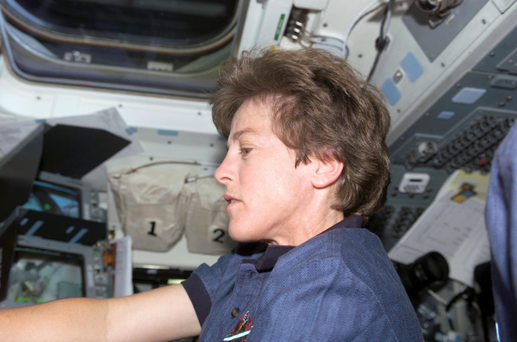 Picture of Wendy Lawrence in space shuttle as she dream the dream