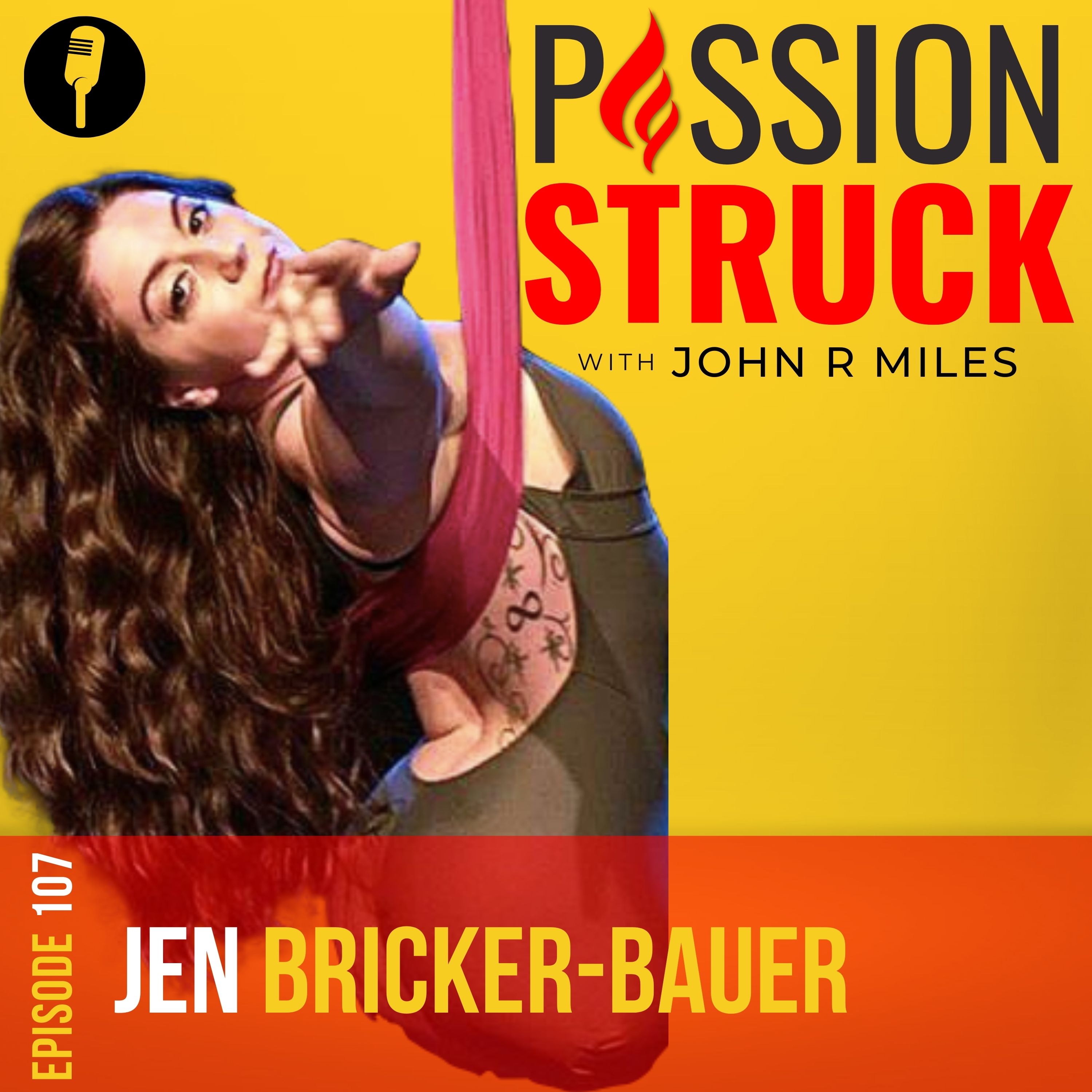 Jen Bricker-Bauer picture for the passion struck podcast performing arial stunt