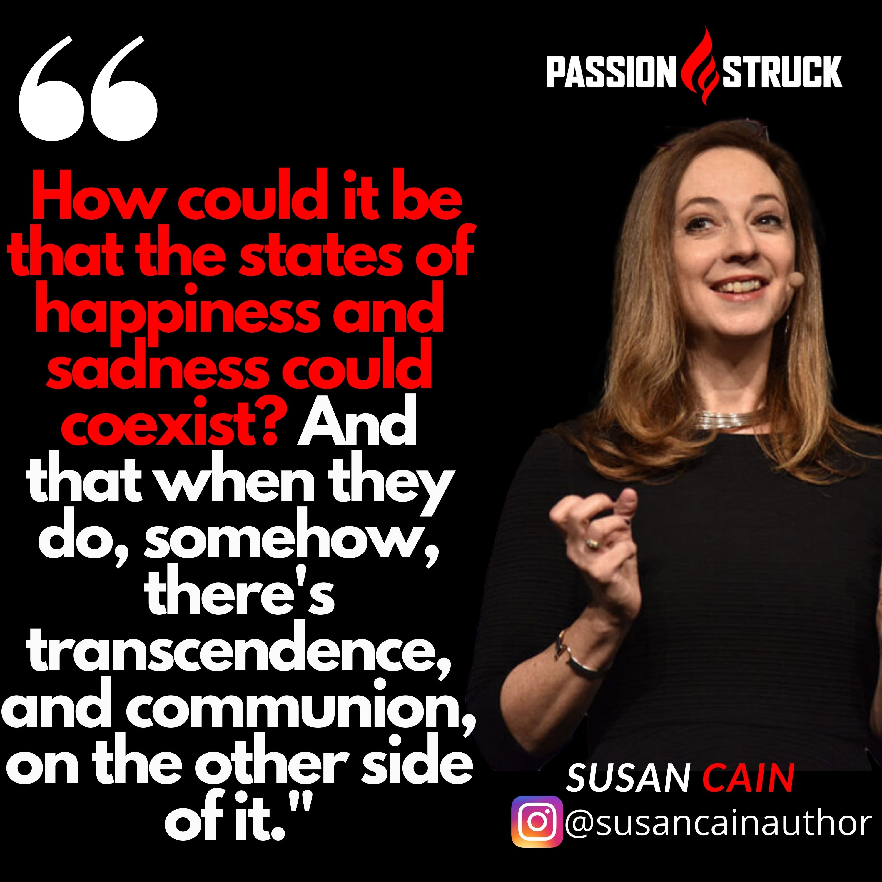 Susan Cain quote from Passion Struck podcast on the states of happiness and sorrow