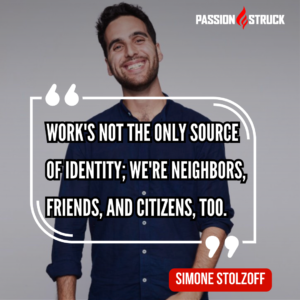 Celebrated Author and Speaker Simone Stolzoff sharing a motivational quote for The Passion Struck Podcast with John R. Miles
